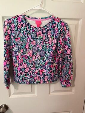 Lilly Pulitzer Girls' Long Sleeve Floral-Print Top in Pink & Blue